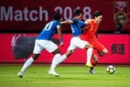 Li Xuepeng was a willing runner down the left flank for China